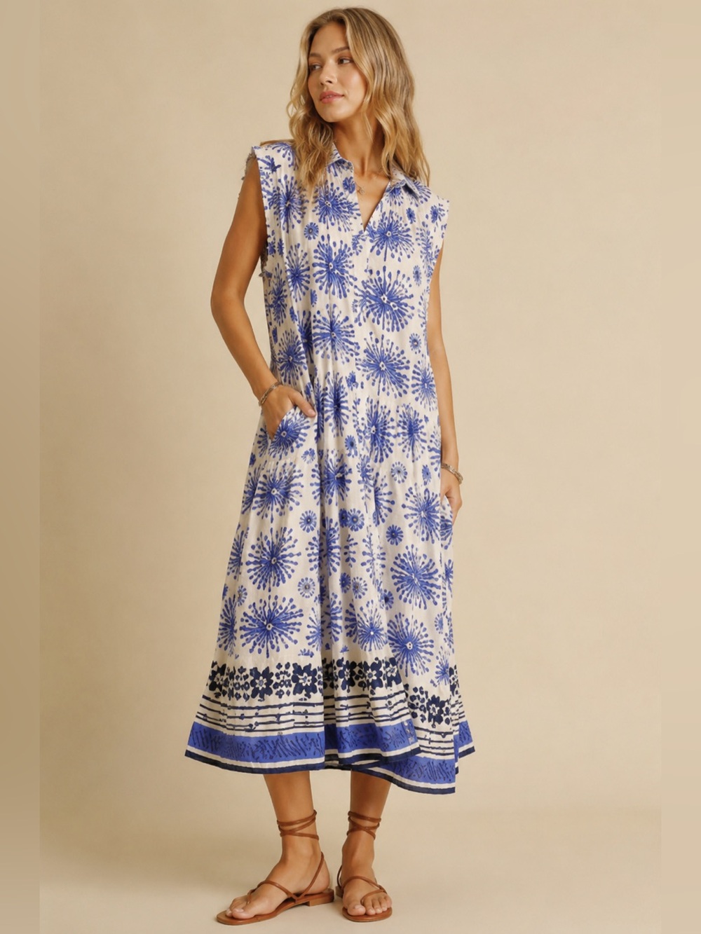 #22 CLOSEOUT Firm 🌸Blue and White Floral Sleeveless Dress